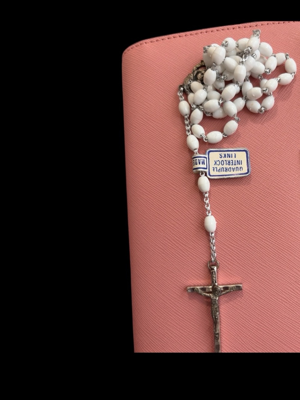 White Bead Rosary Necklace with Crucifix - Made in Italy - Picture 2 of 4